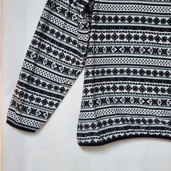 Women's Pullover Aztec Black White Fleece Jach's Cabin Large Snap Button - Picture 2 of 4
